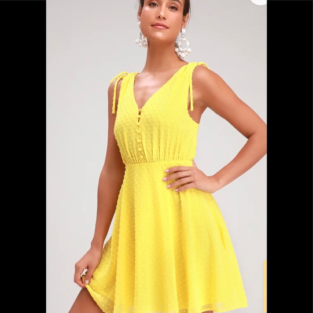 Lulu's Yellow Swiss Dot Mini Dress